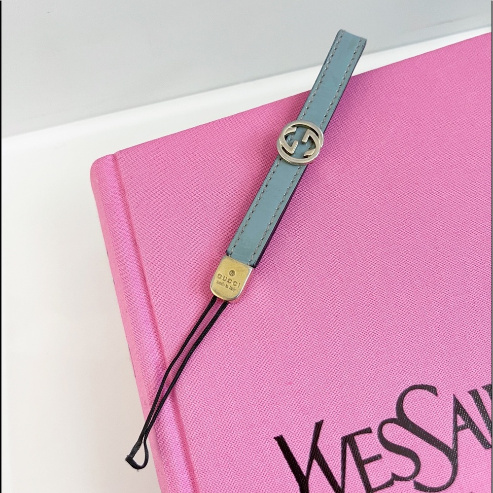 Authentic Gucci Tiffany Blue Patent Leather GG Logo Lanyard / Keychain